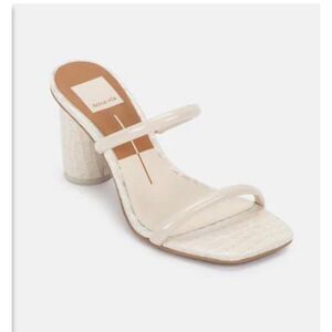 Dolce‎ Vita Noles Croc Double Strap High Heels Block Heel Slip On Ivory Size 9